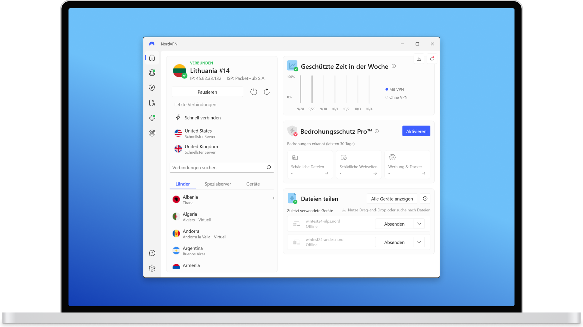 NordVPN App auf dem Laptop